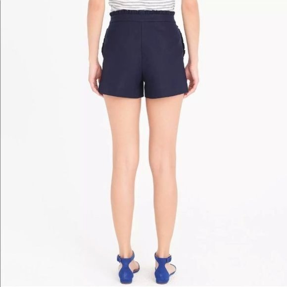 J. Crew Factory Navy Blue Ruffle High Rise Linen Blend Shorts Sz 4 - Picture 3 of 10
